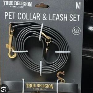True Religion Pet Collar & Leash Set in Black with Gold Hardware - M